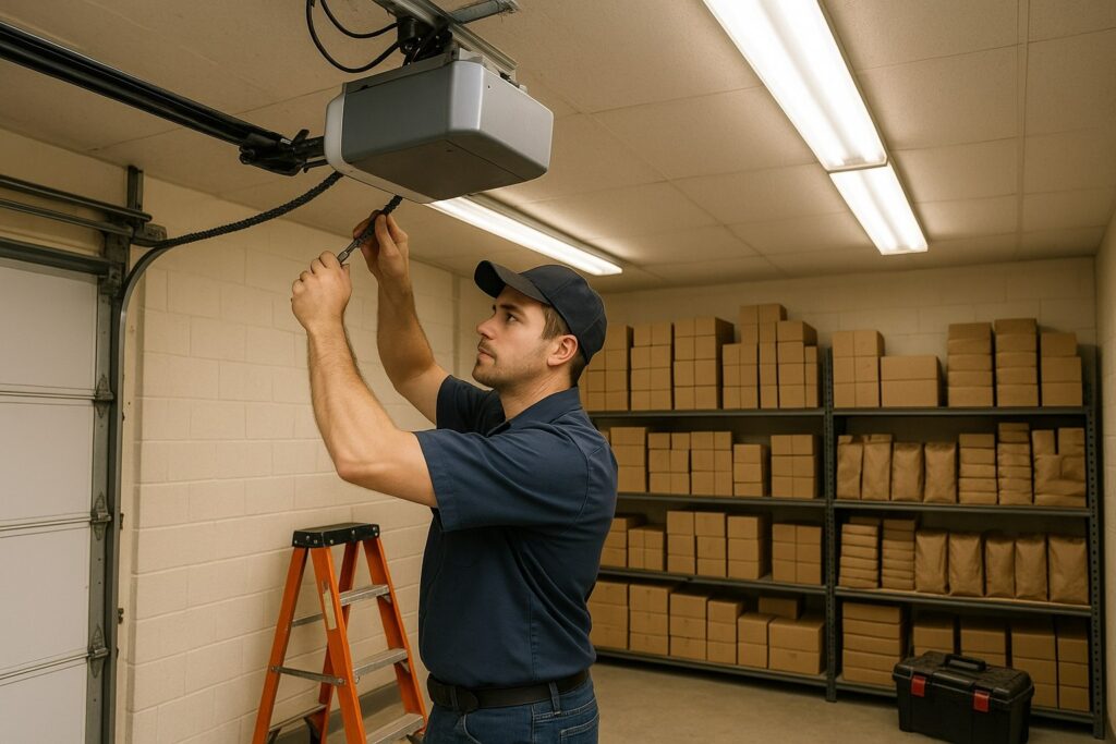 A Homeowner’s Guide to Garage Door Opener Repair in Houston, TX 4 technician doing a garage door opener repair